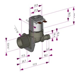 Клапан подачи воды СМА 1-ый 180 гр (12ММ) 12V 5220FR1280V, артикул Клапан-1-ый-180-гр-12V